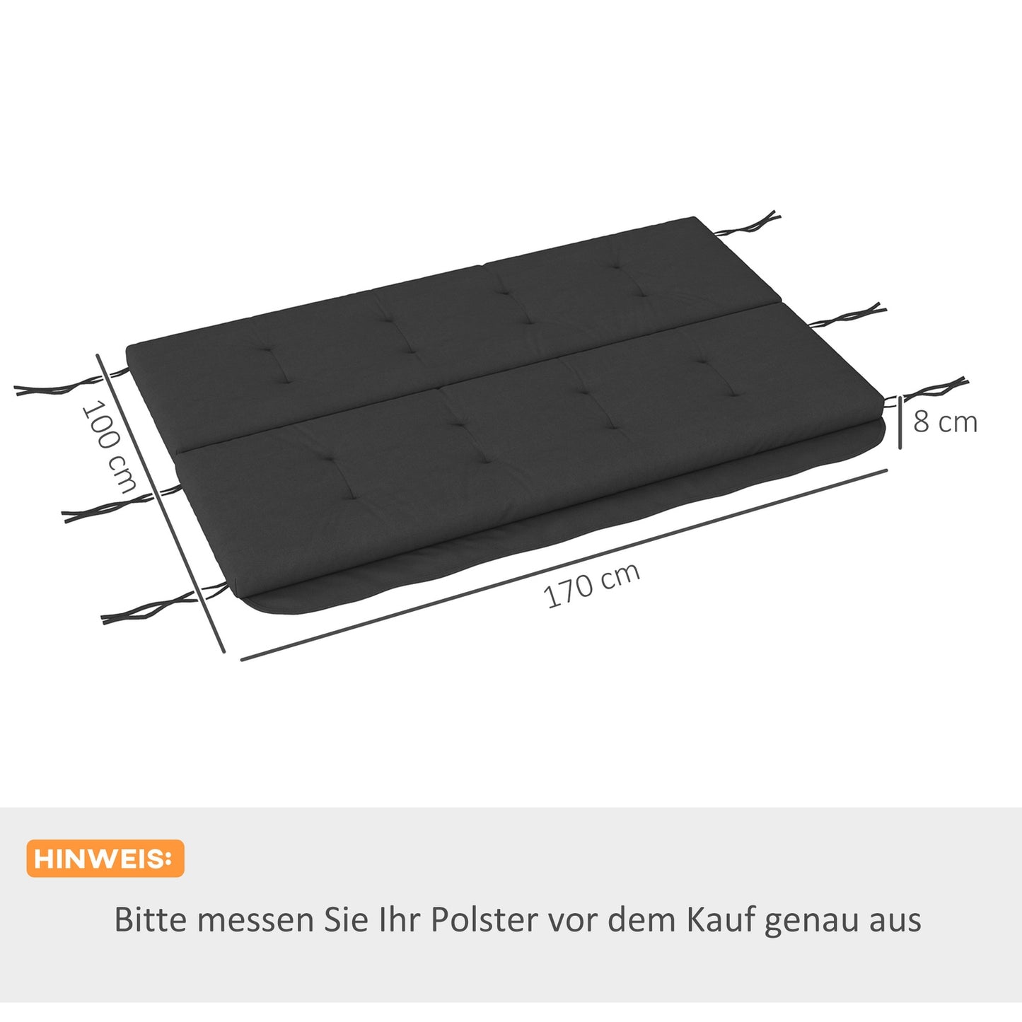 Porch Swing Cushion Set - Dark Grey, 170 cm