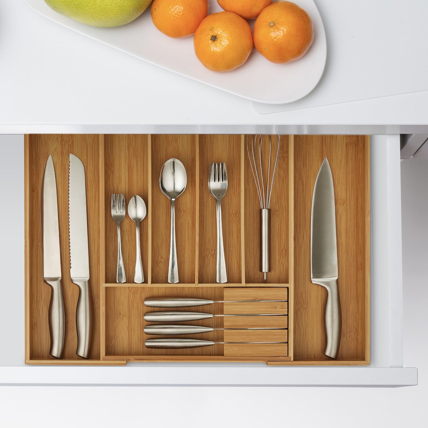 Cutlery box bamboo extendable