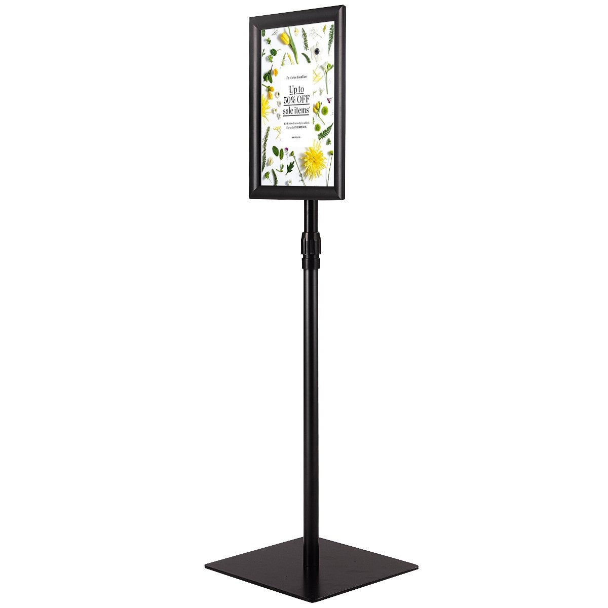 DIN A4 information stand, height-adjustable, removable poster stand, silver/black, 33 x 24 cm-black
