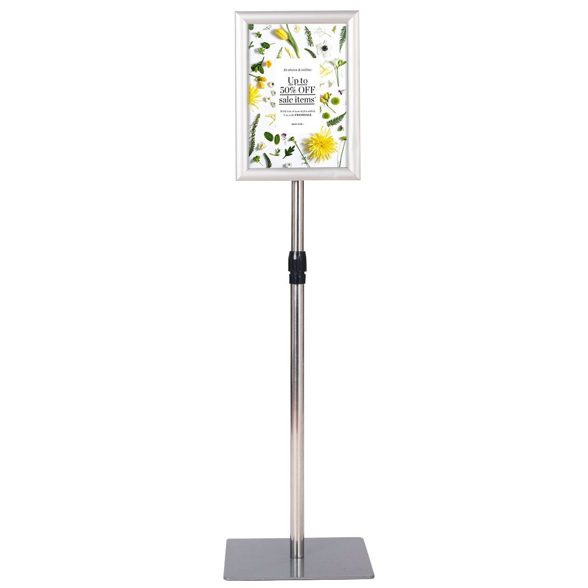 DIN A4 information stand, height-adjustable, removable poster stand, silver/black, 33 x 24 cm-silver
