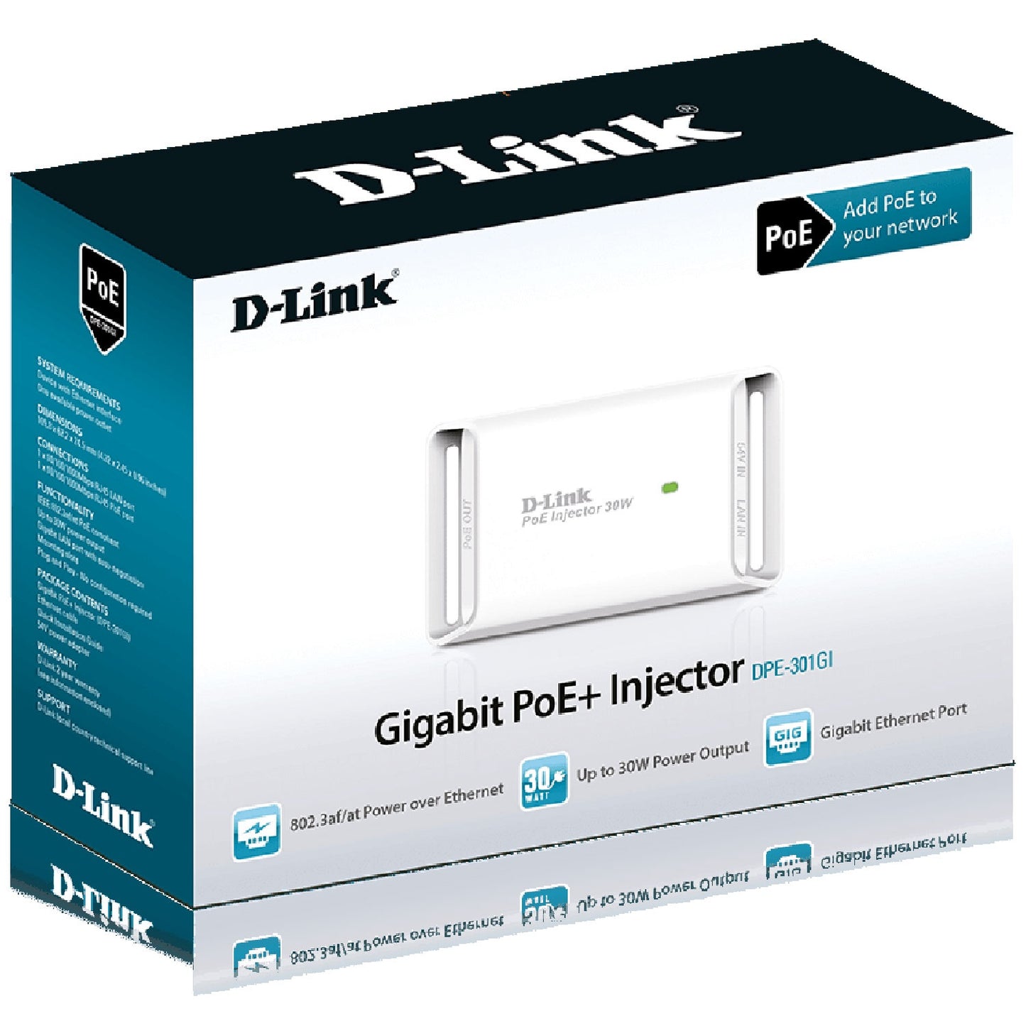 DPE-301GI 1-Port Gigabit 30W PoE Injector 802.3at/802.3af