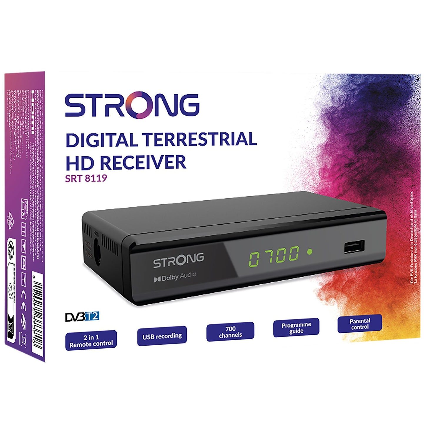 DVB-T2 HD Receiver, Free-To-Air, USB Recording, Black