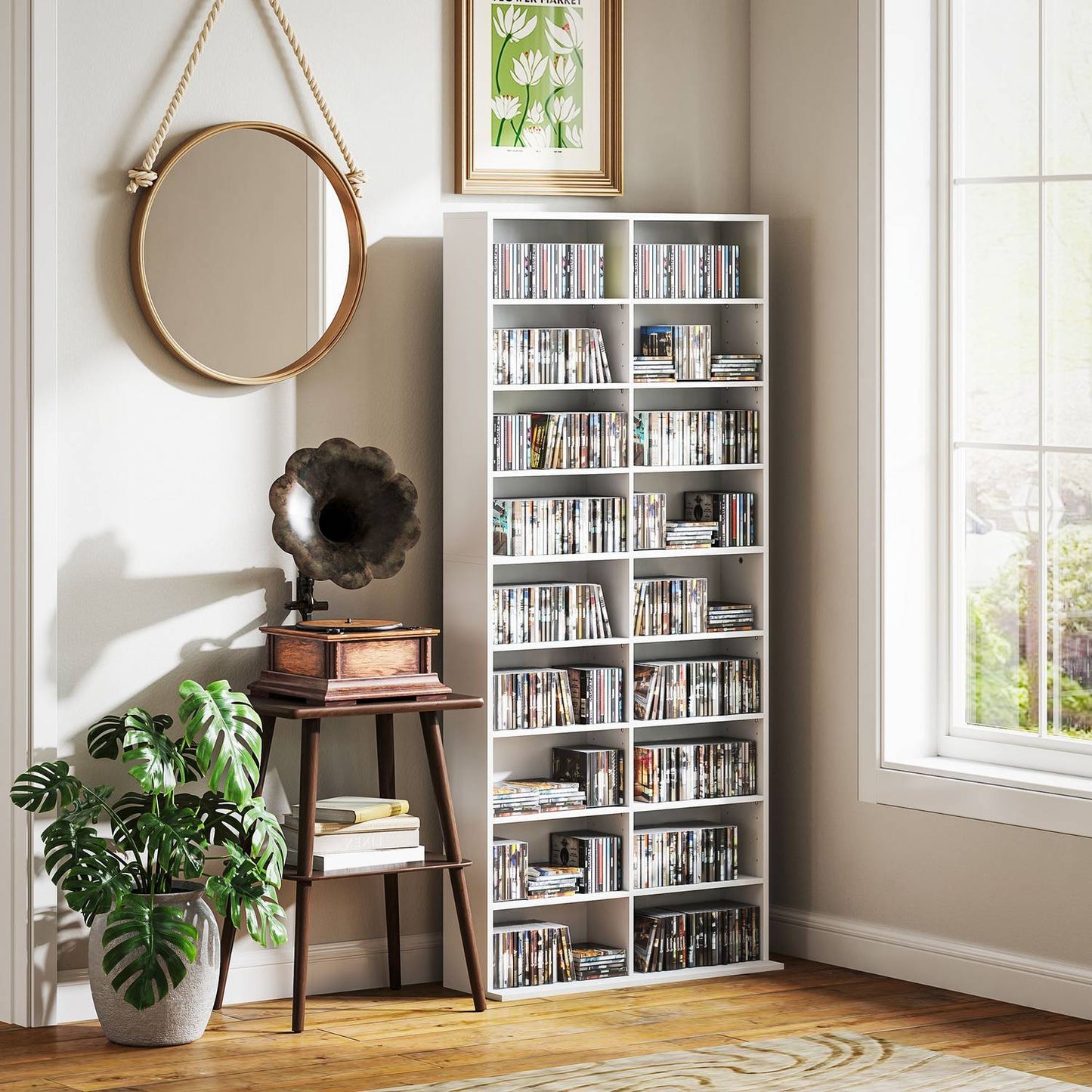 CD/DVD/Blu-ray Storage Rack, 14 Adjustable Shelves, White