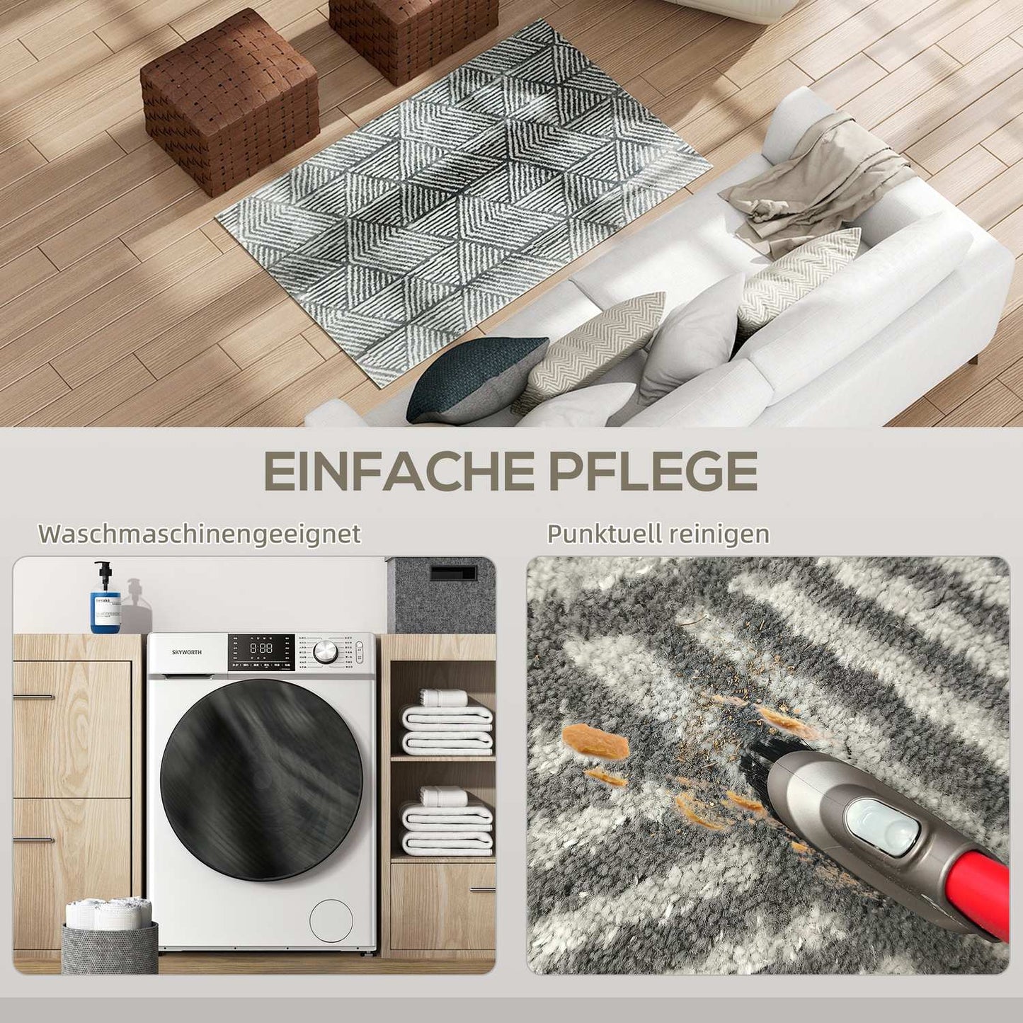 Dark Grey Washable Living Room Rug – 150 x 80 cm