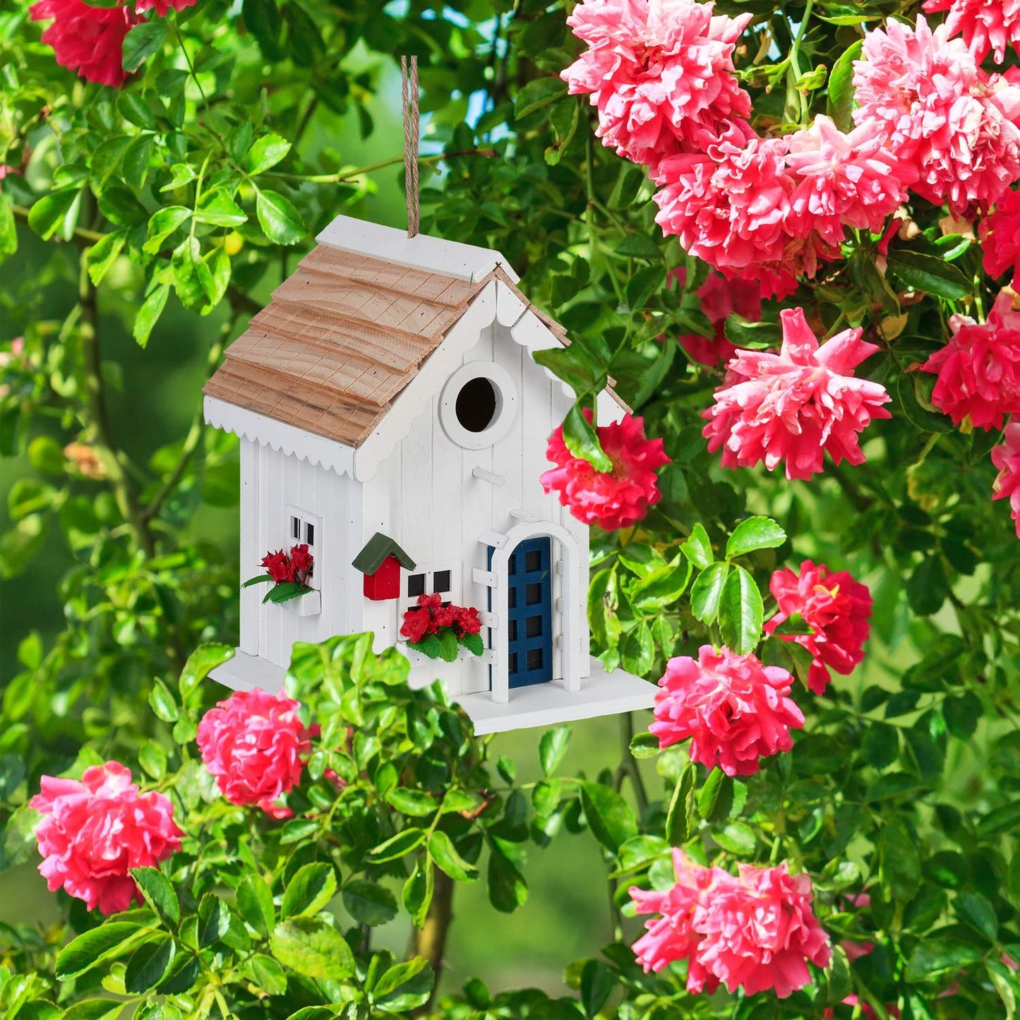 <p>The country-style birdhouse enhances your garden with rustic charm and weatherproof durability. Crafted from poplar and pine, it offers a cozy retreat for birds while beautifying your outdoor space.</p>
<ul>
<li>Enhance your garden with a unique rural