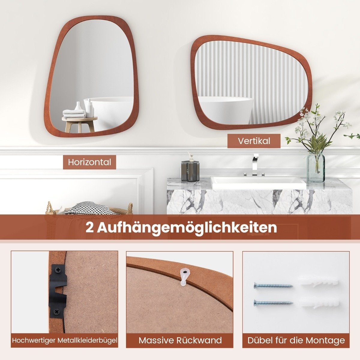 Decorative wall mirror with rustic frame Asymmetrical mirror 68 x 53.5 cm
