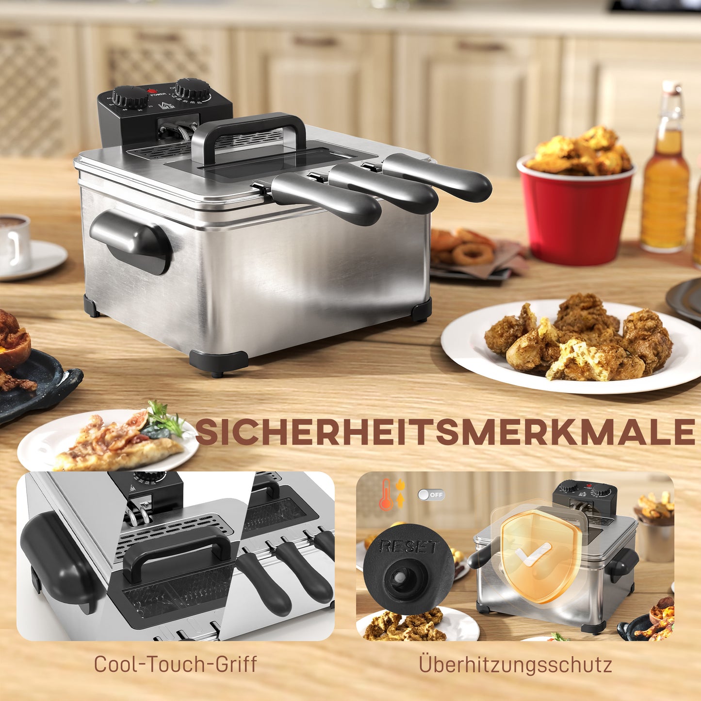 Deep Fryer, 5L Oil Capacity, Timer, 2000W, Silver