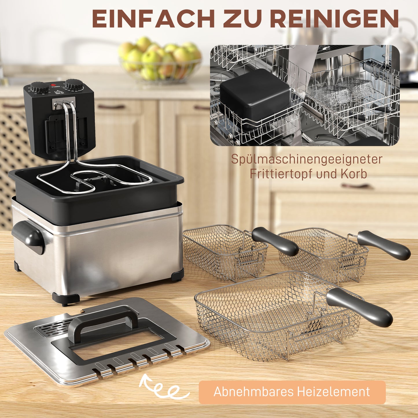 Deep Fryer, 5L Oil Capacity, Timer, 2000W, Silver