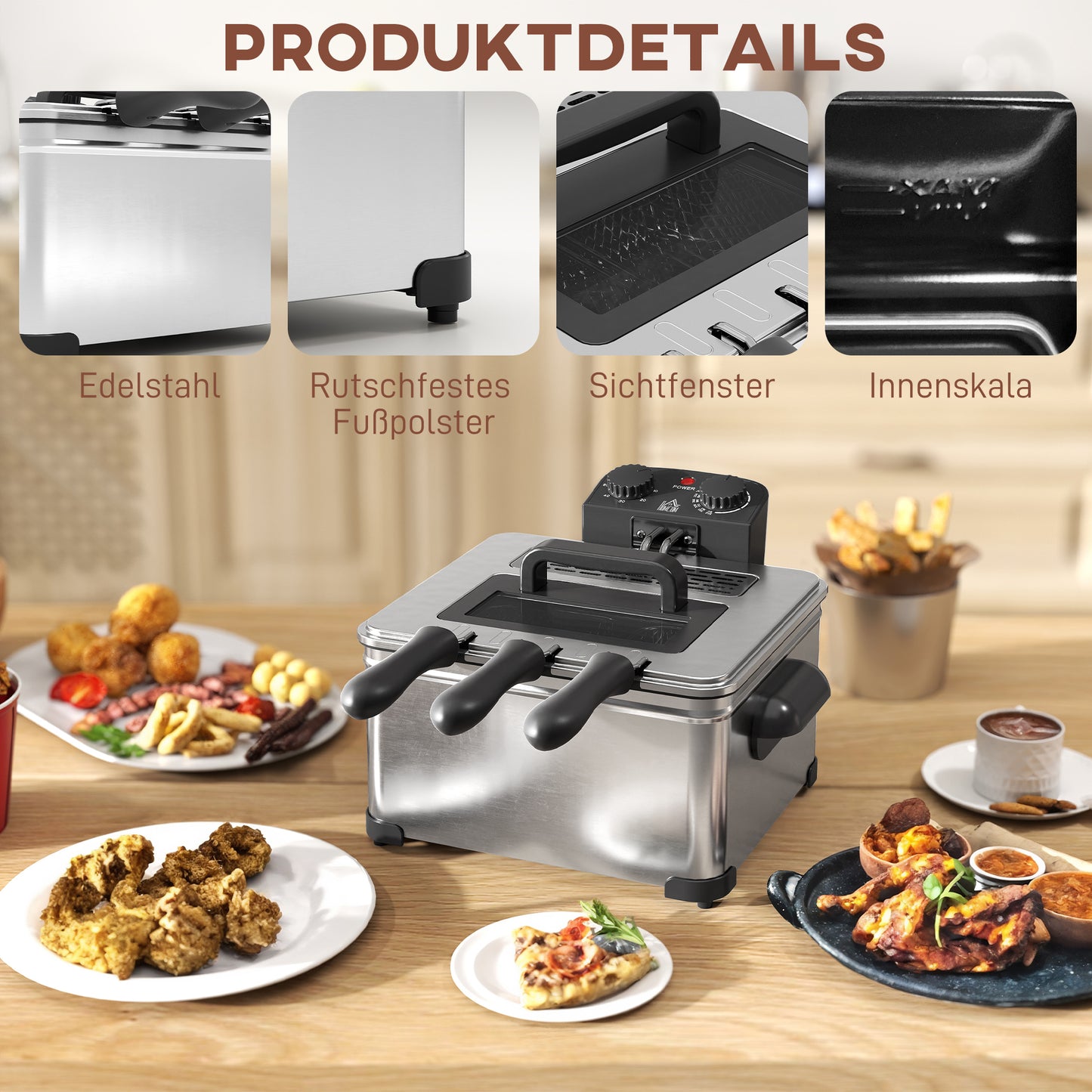 Deep Fryer, 5L Oil Capacity, Timer, 2000W, Silver