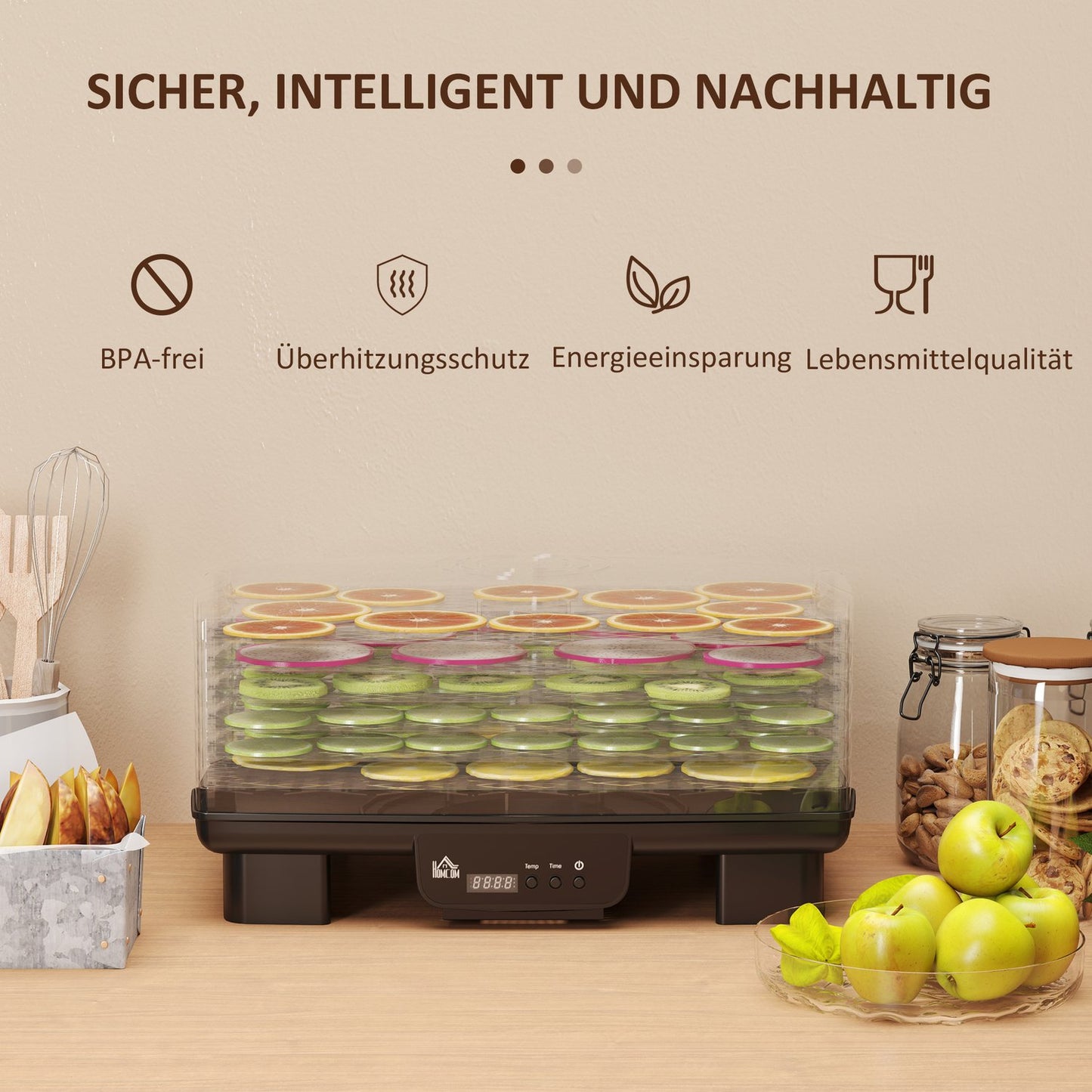Dehydrator, 550W, 6-compartment adjustable rack, 40-70°C timer
