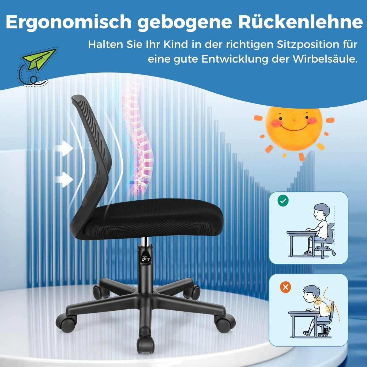 Desk chair for children armless children's desk chair 54 x 54 x 77-89 cm black