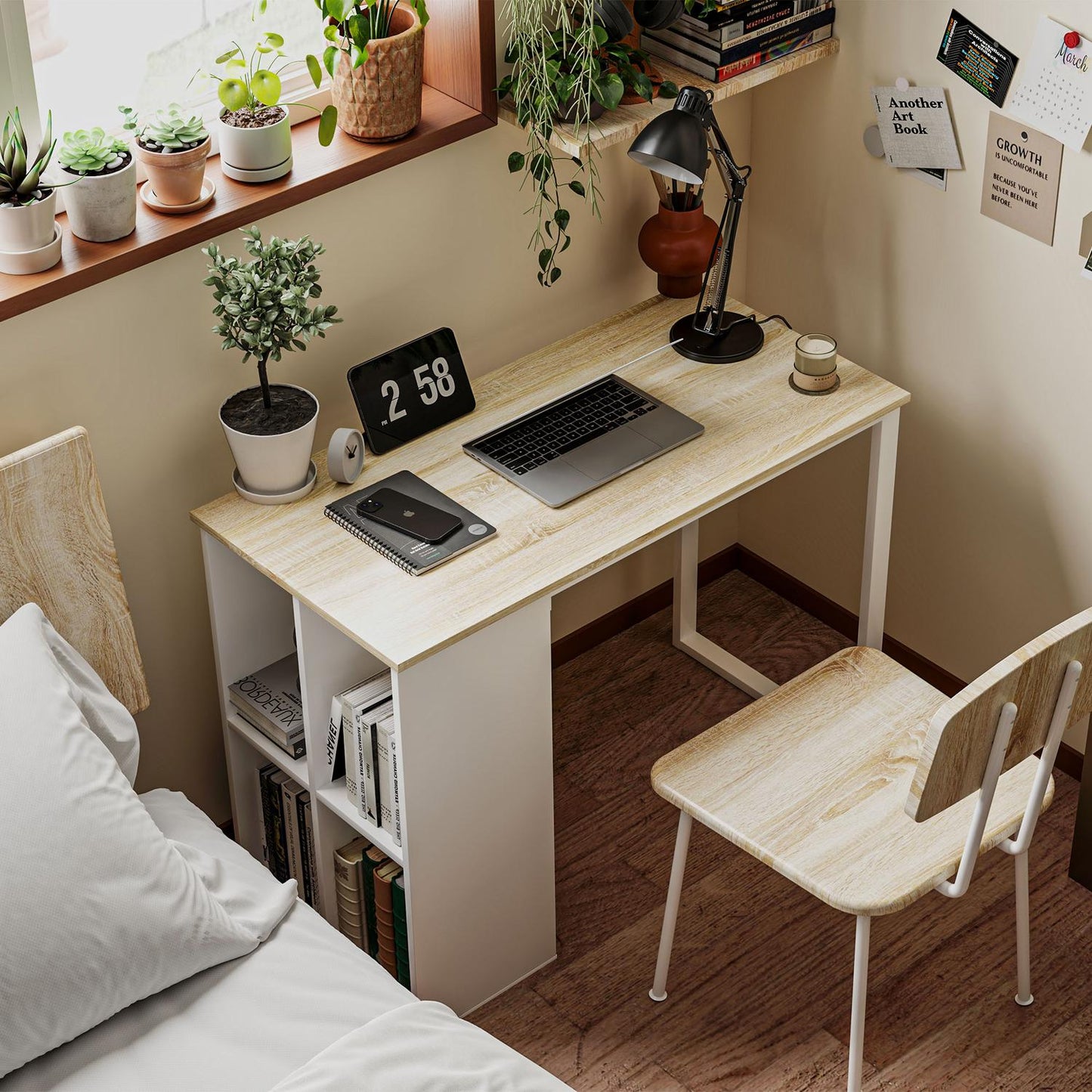 Oak Desk with storage - Modern Steel frame, 100x54x75 cm