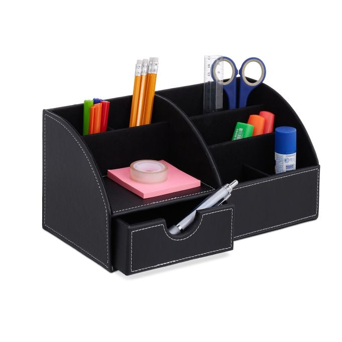 Desk organization in leather look