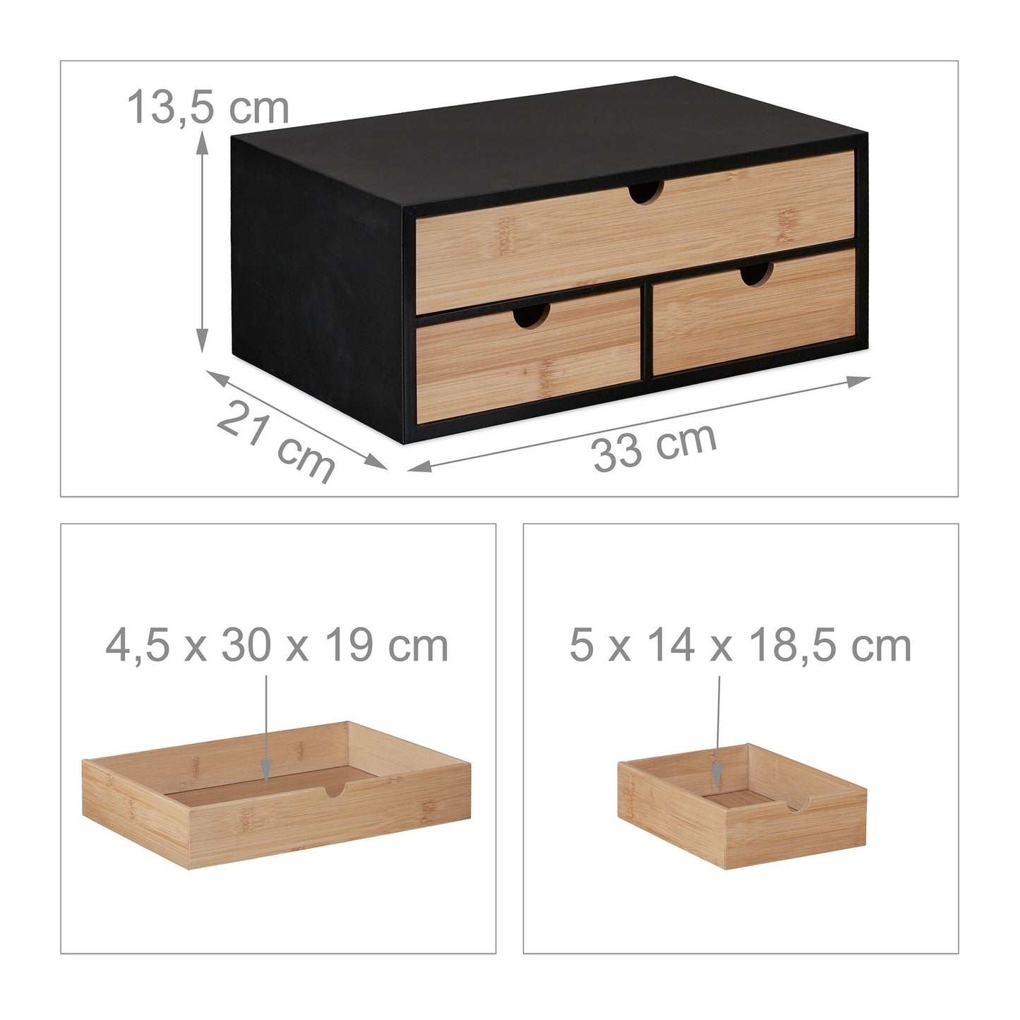 Desk organization with 3 drawers