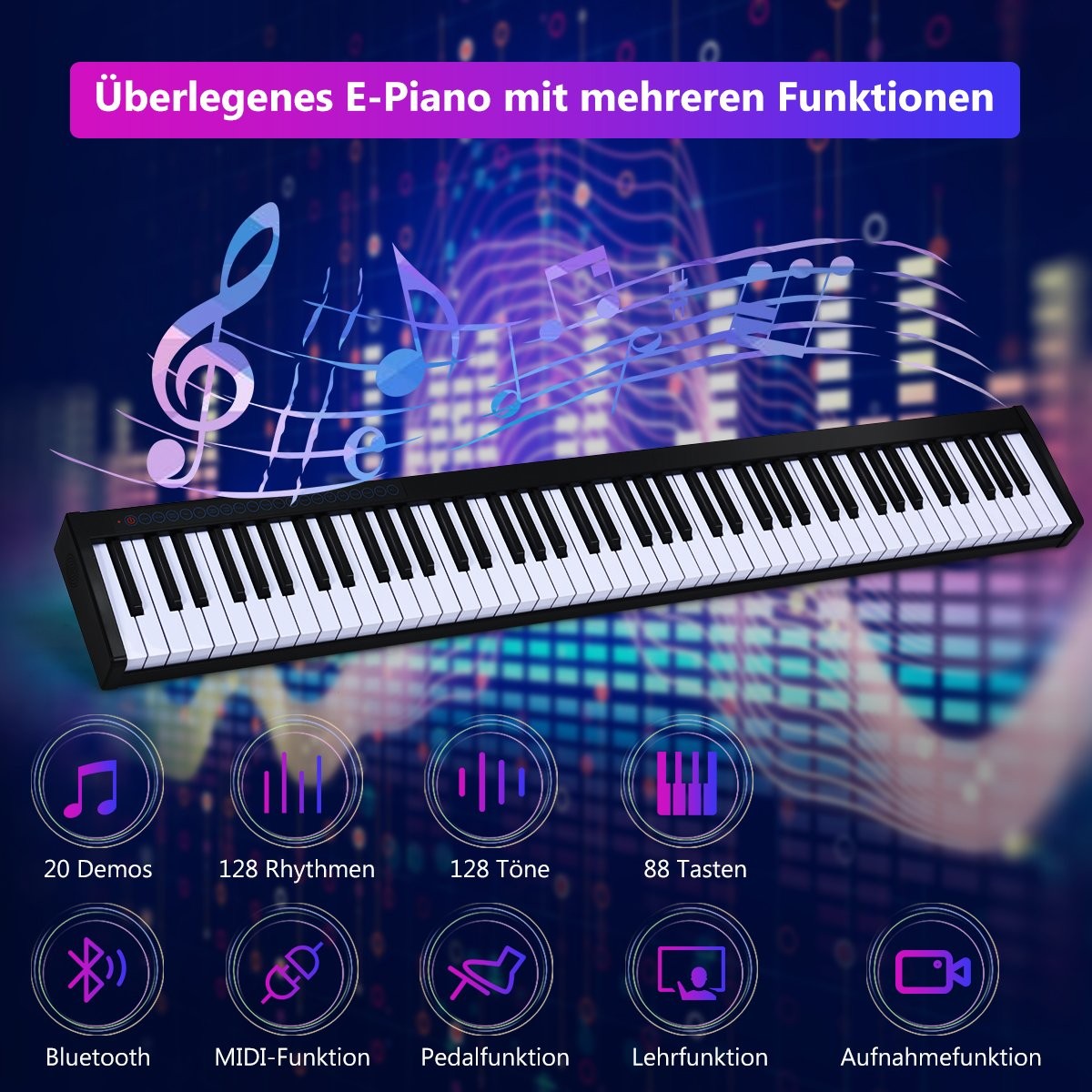 Digital Piano Keyboard 88 Keys Portable Electronic Musical Instrument Children's Piano Children's Piano Black