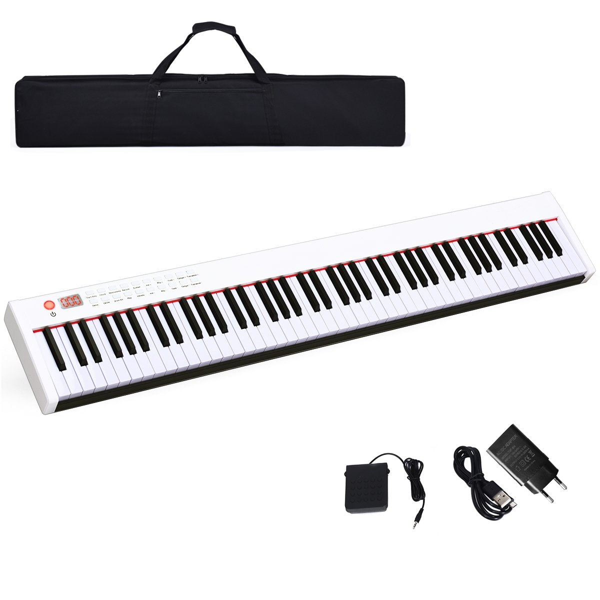 Digital Piano with 88 Keys Portable Electronic Keyboard 127 x 21.5 x 6.5cm White + Black