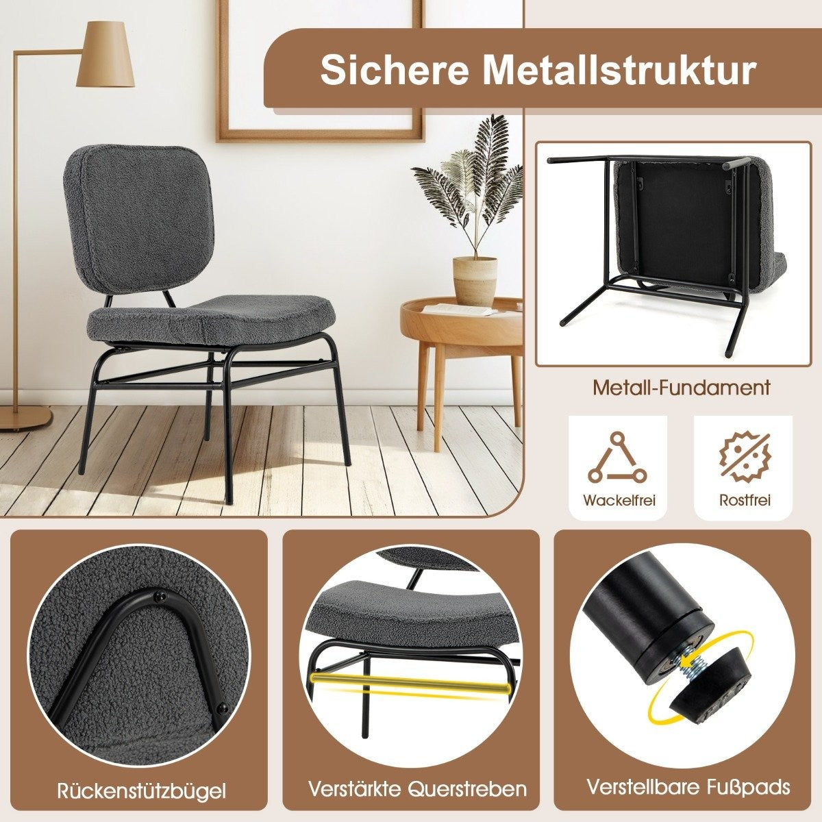 Dining Chair with Curved Seat & Backrest Sherpa kitchen chair upholstered chair gray