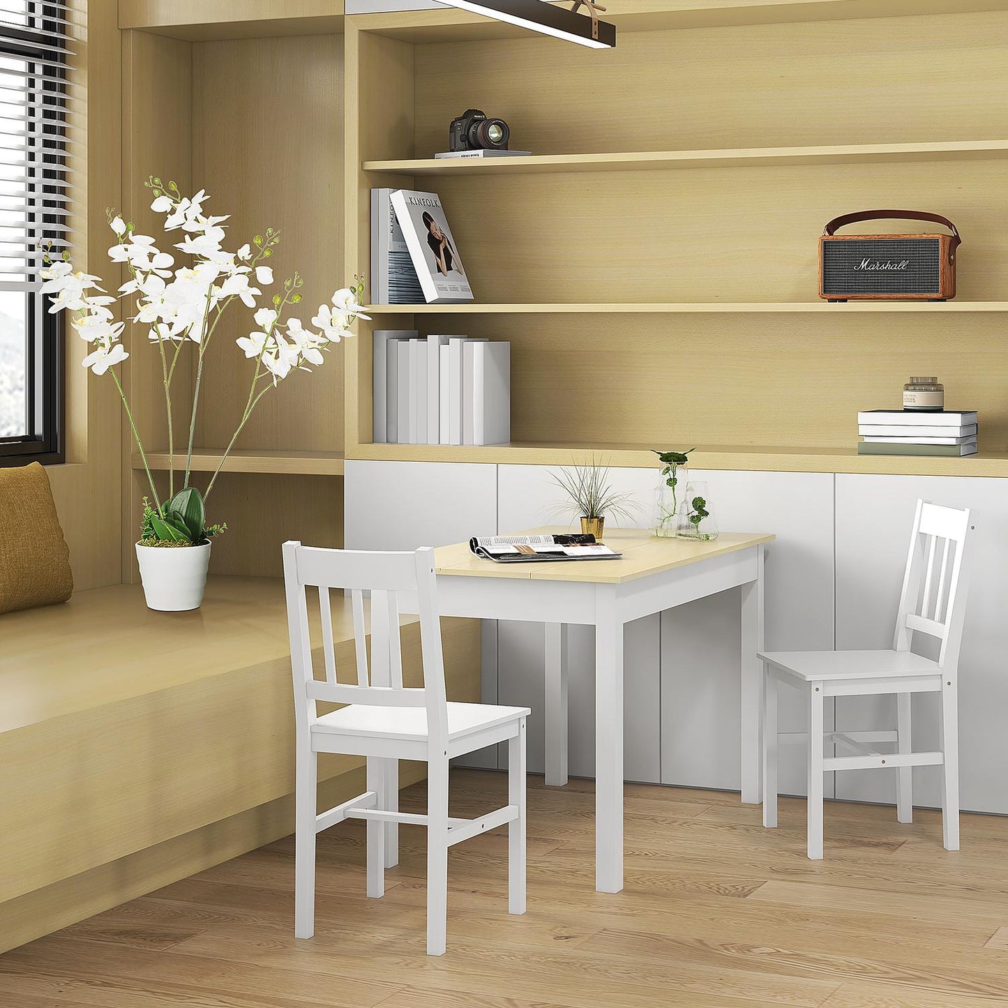 White Pine Wood Dining Chair Set of 2 - 41x47x86 cm