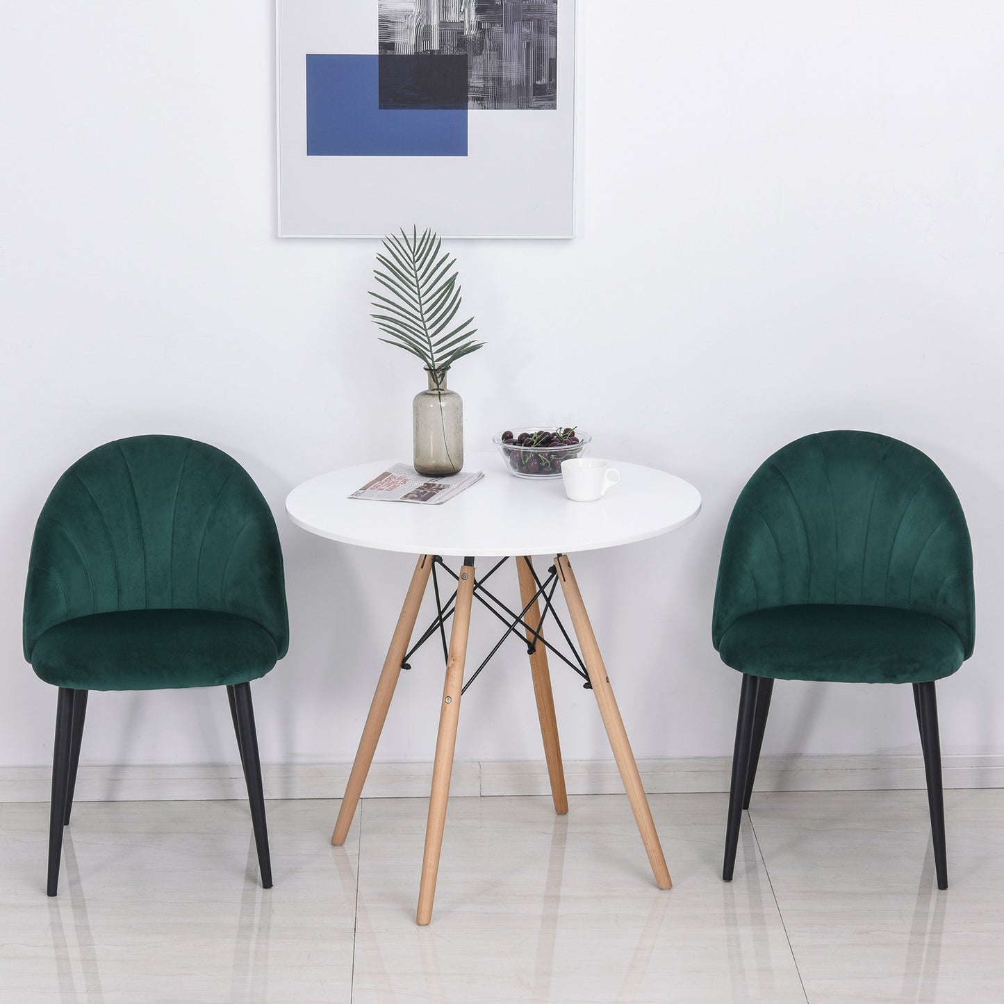 Modern dining chairs in green velvet, set of 2, upholstered
