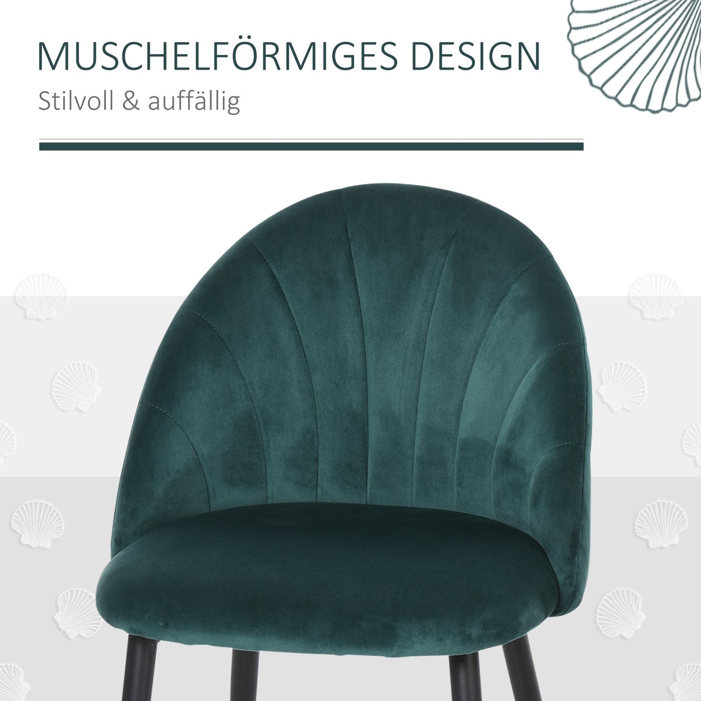 Modern dining chairs in green velvet, set of 2, upholstered