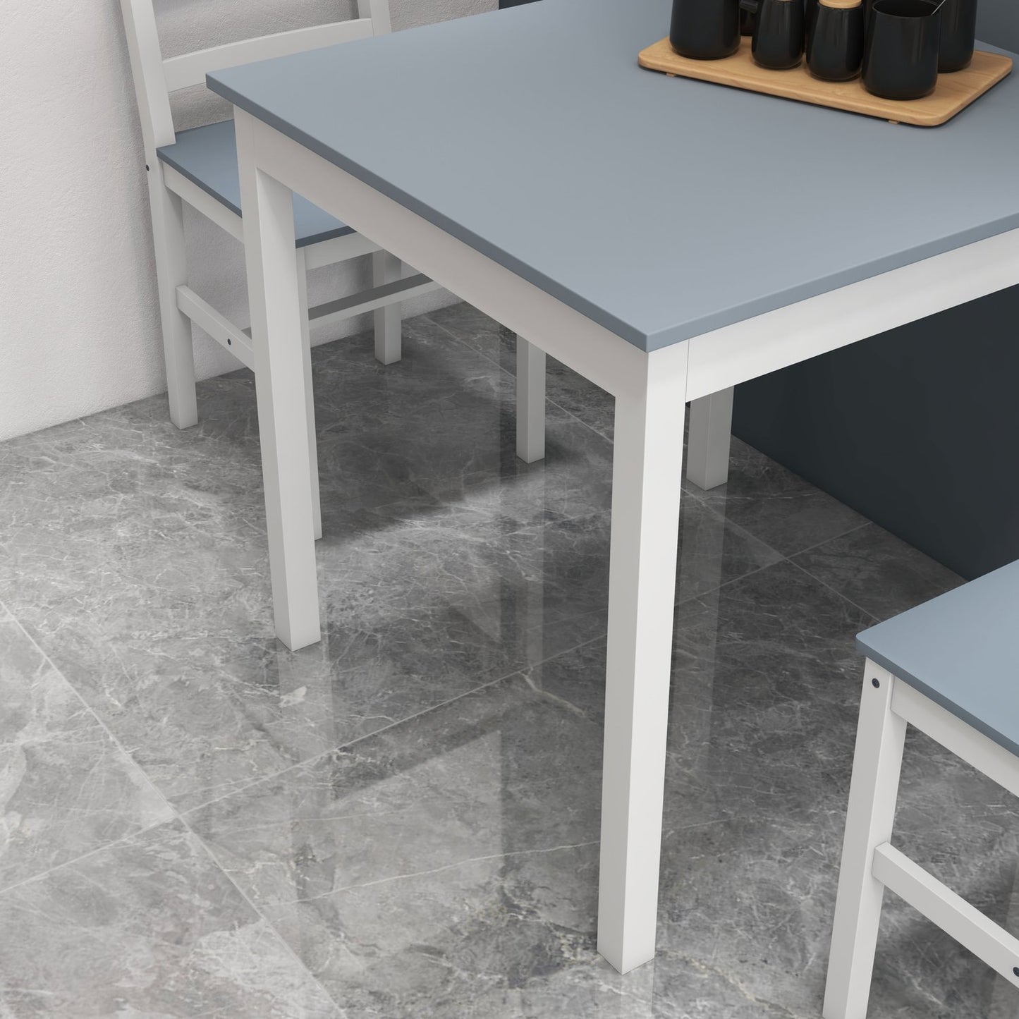 Compact dining set in 3 parts, grey/white pine