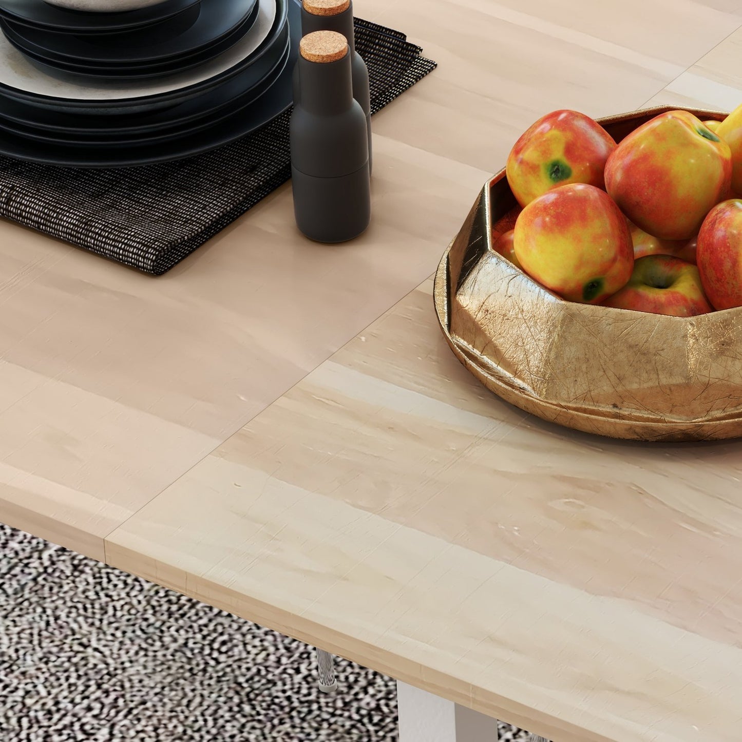 Extendable dining table for 6, steel frame, brown finish