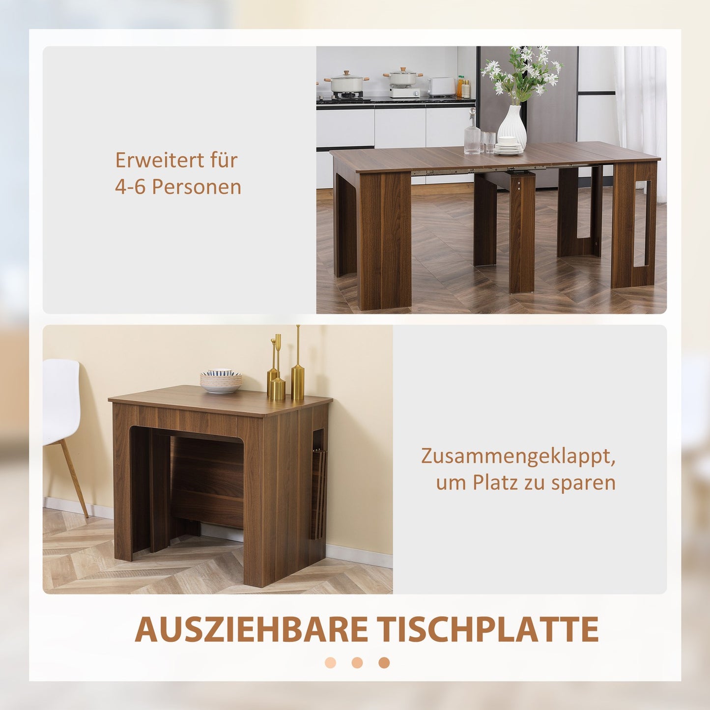 Modern extendable brown dining table, 180 x 85 cm