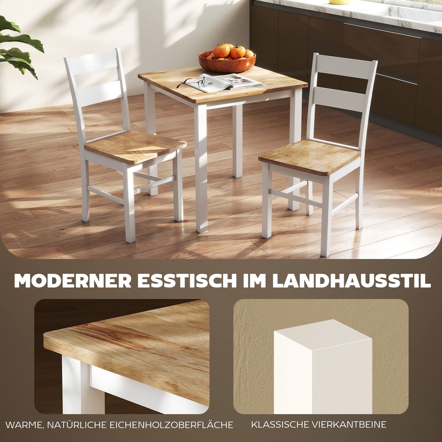 Dining Table for 4, Rubberwood, Oak Finish