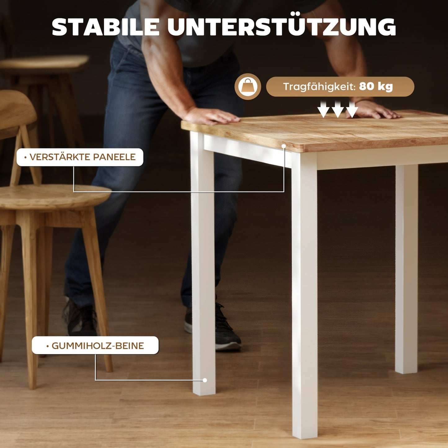 Dining Table for 4, Rubberwood, Oak Finish