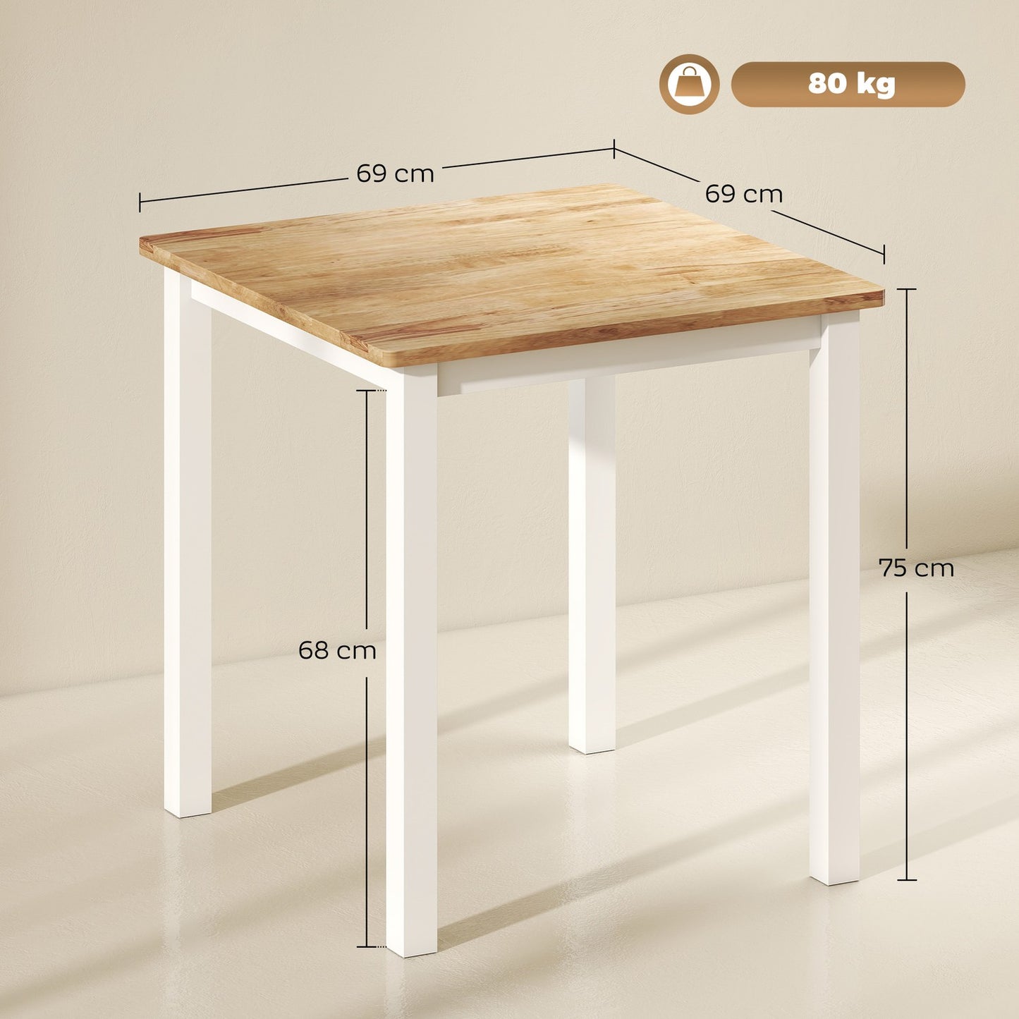 Dining Table for 4, Rubberwood, Oak Finish