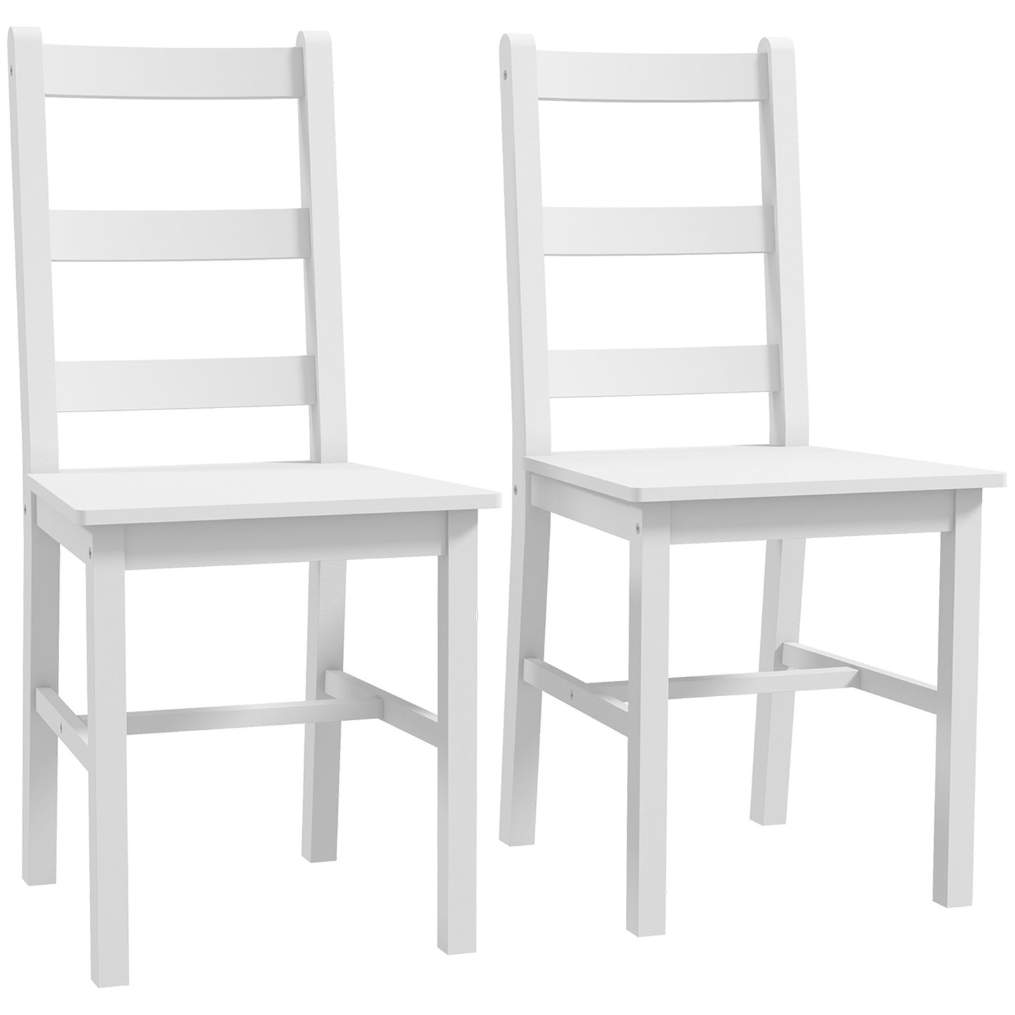 Dining room chairs set of 2 wooden kitchen chairs with slatted backrest, non-slip 41.5 x 46 x 90 cm white