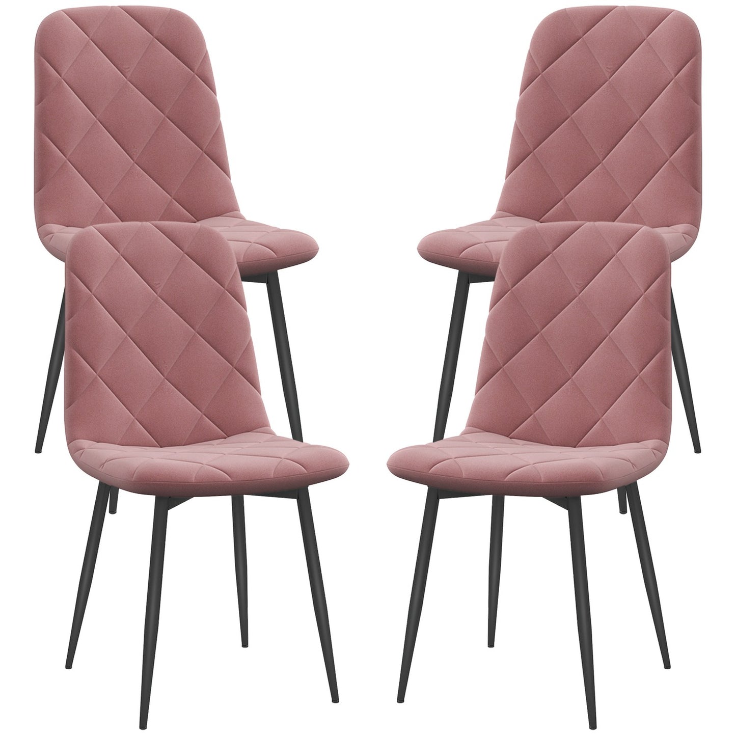 Dining room chairs set of 4 kitchen chairs with backrest, velvet look, armchair 45 x 54 x 87 cm pink