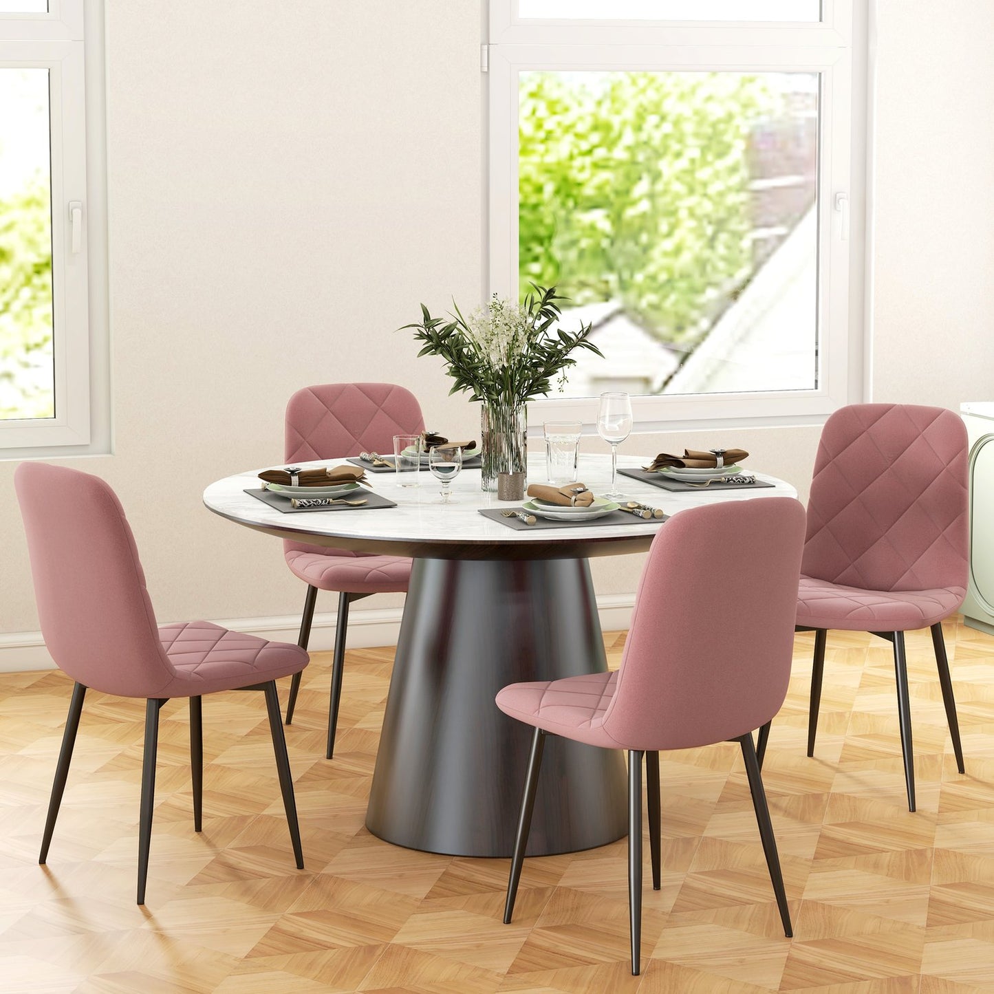 Dining room chairs set of 4 kitchen chairs with backrest, velvet look, armchair 45 x 54 x 87 cm pink