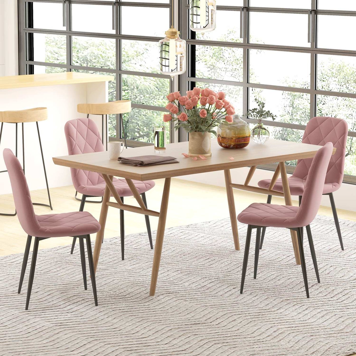Dining room chairs set of 4 kitchen chairs with backrest, velvet look, armchair 45 x 54 x 87 cm pink