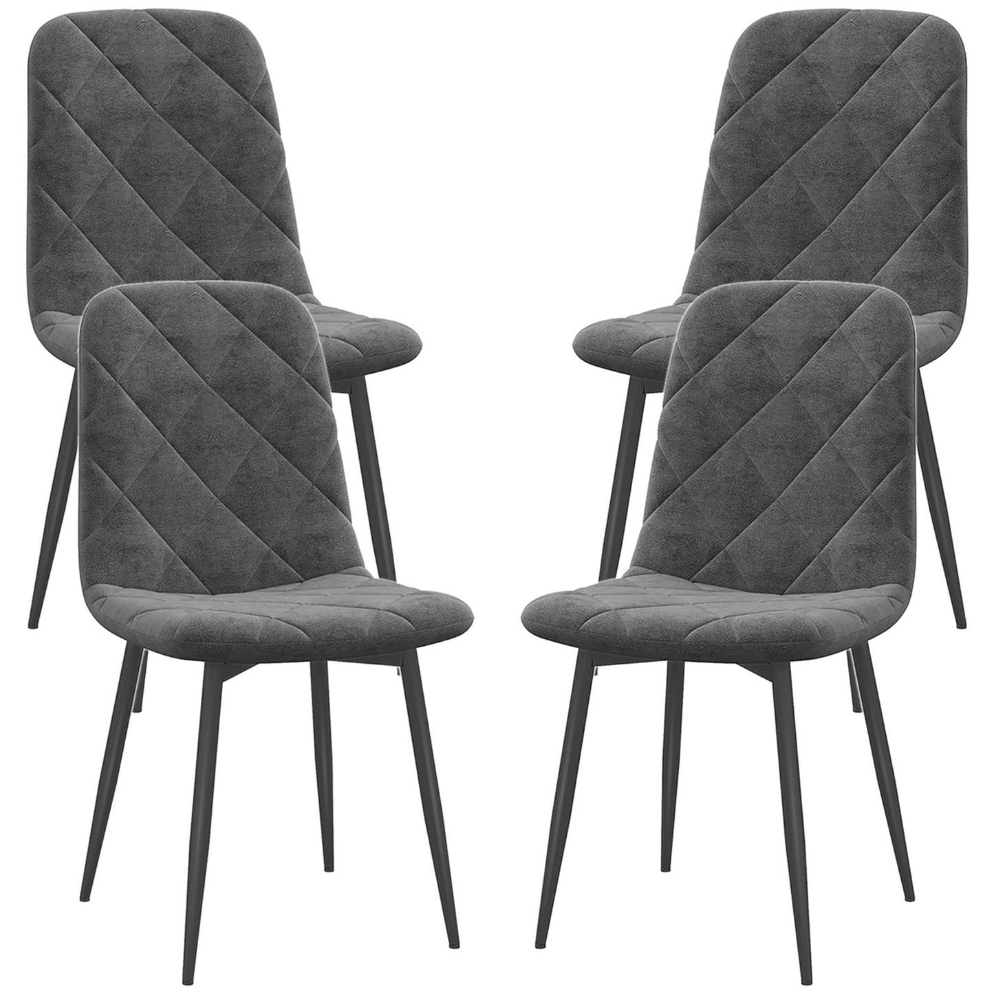 Dining room chairs, set of 4 kitchen chairs with backrest, velvet look, upholstered chairs with metal legs, for dining table, grey