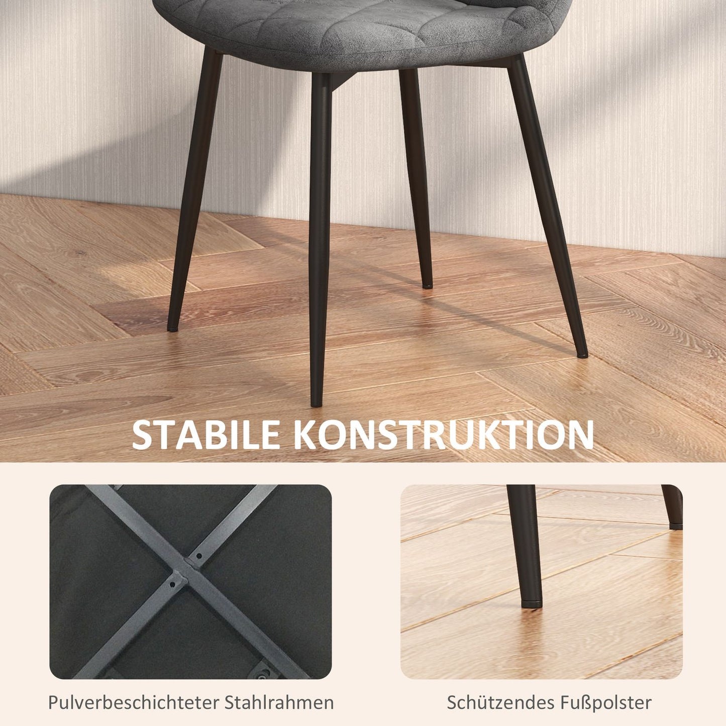 Dining room chairs, set of 4 kitchen chairs with backrest, velvet look, upholstered chairs with metal legs, for dining table, grey