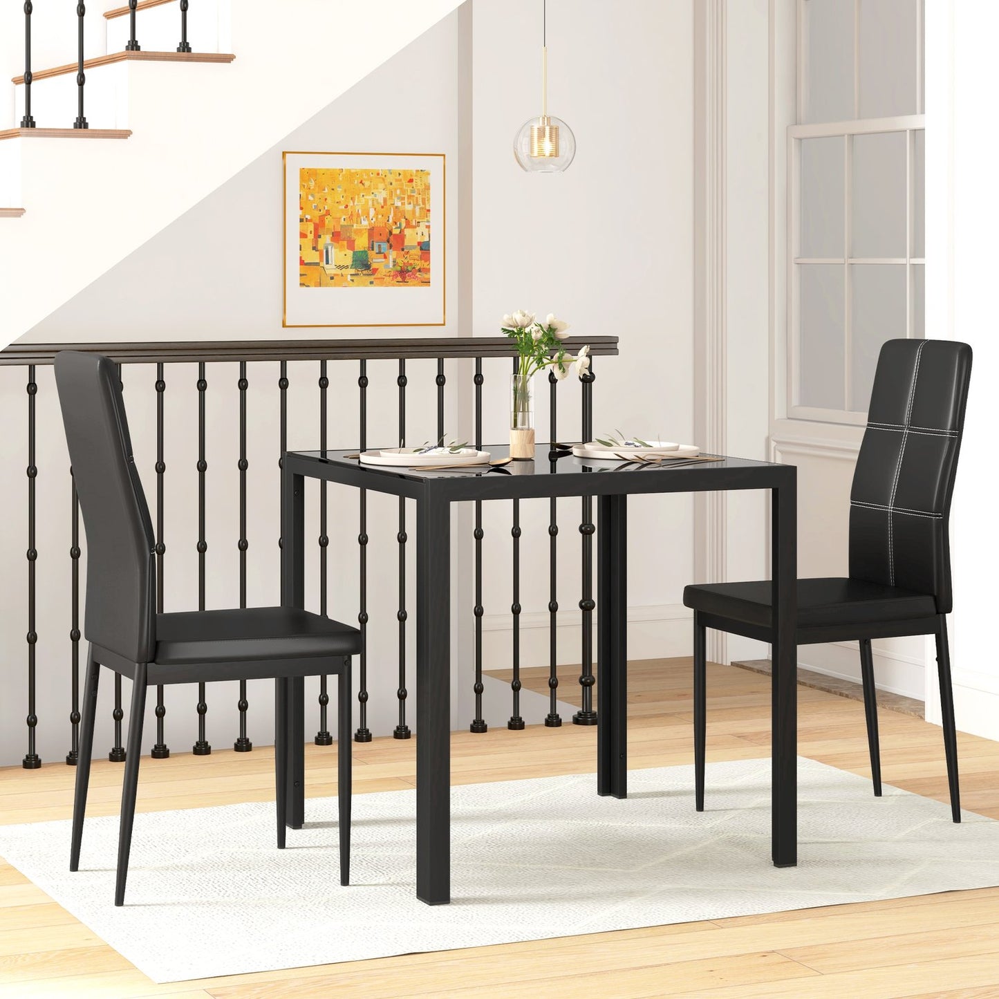Dining set dining table with 4 chairs space-saving dining room group seating group black