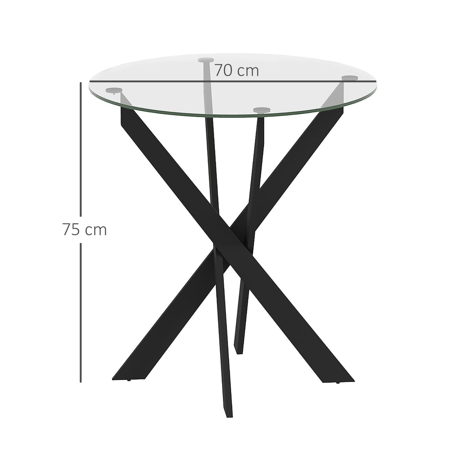 Round dining table for 4 - Glass top & steel legs, Ø70 cm