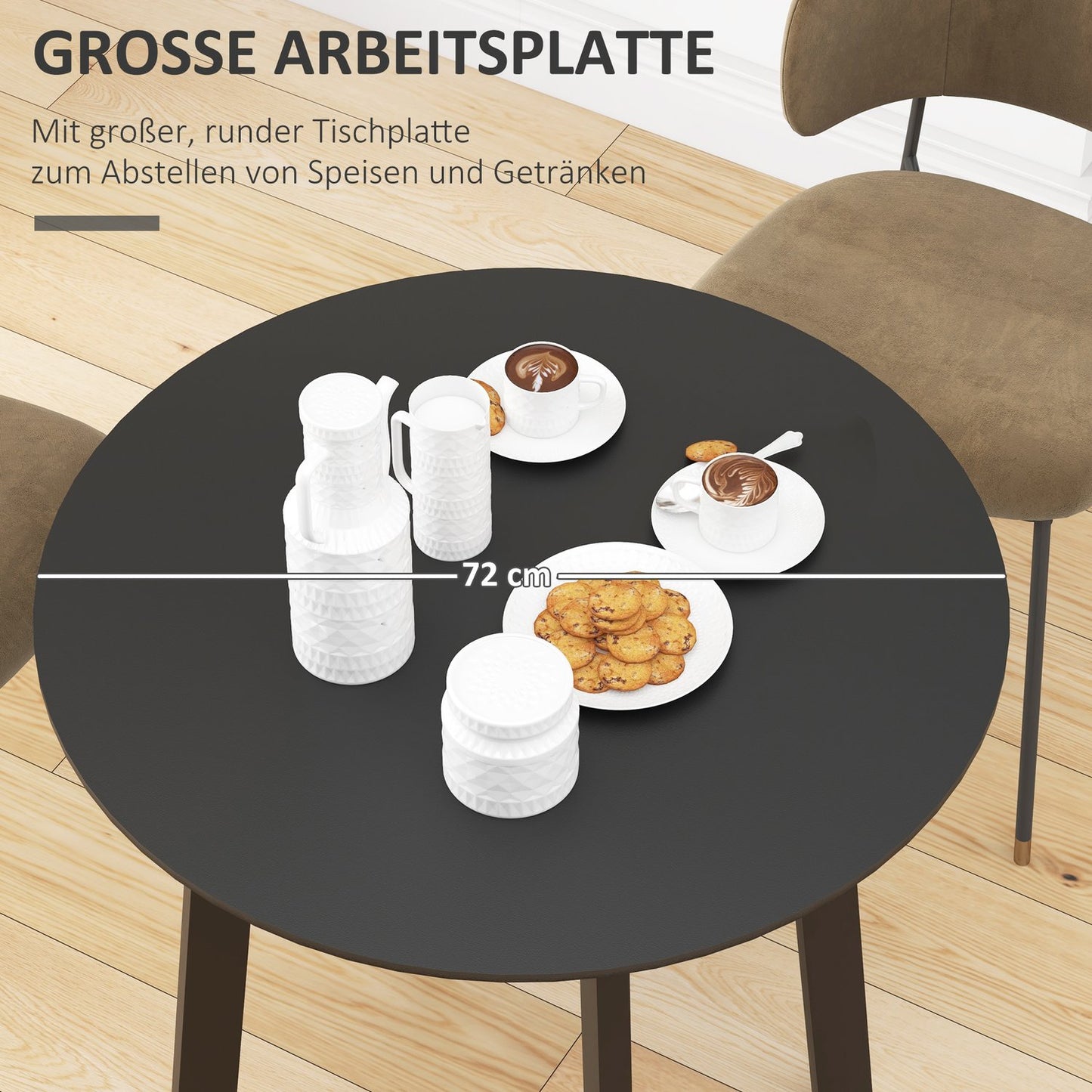Round dining table - Modern black with slanted legs, 72cm
