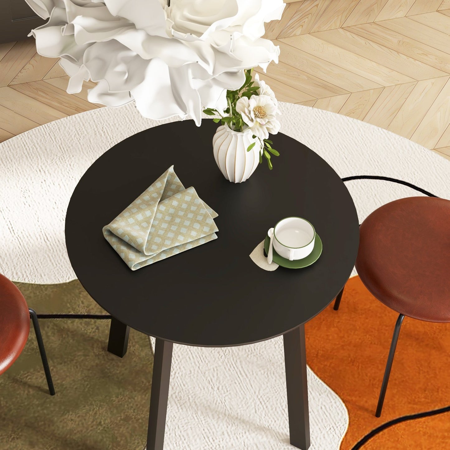 Round dining table - Modern black with slanted legs, 72cm