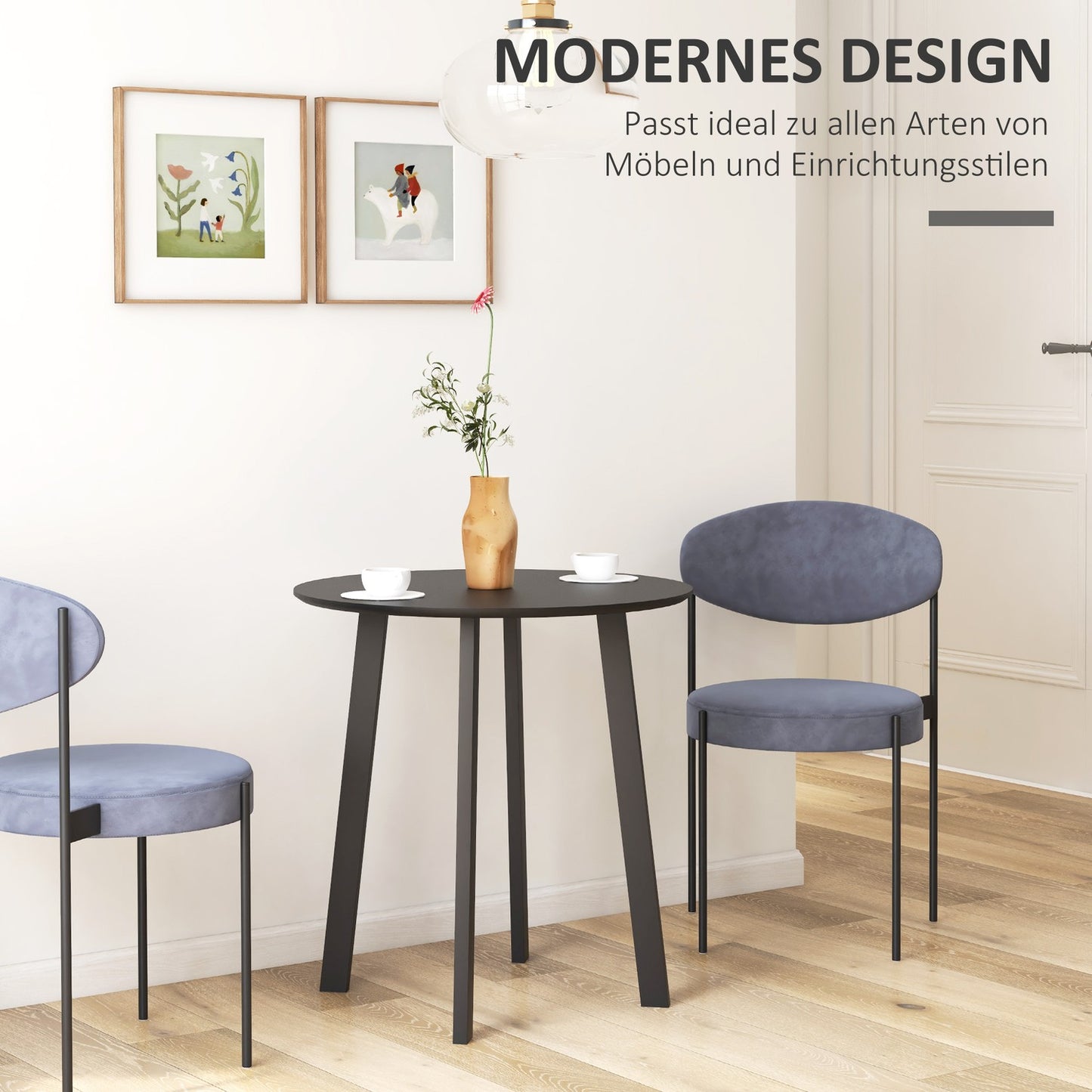 Round dining table - Modern black with slanted legs, 72cm