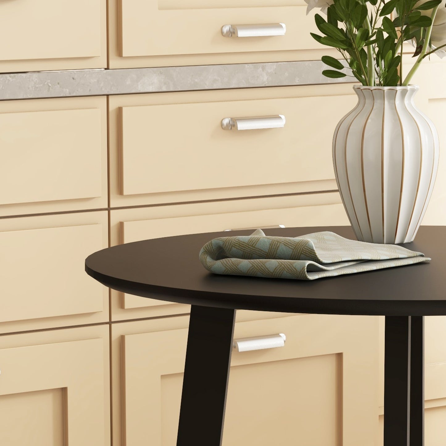 Round dining table - Modern black with slanted legs, 72cm