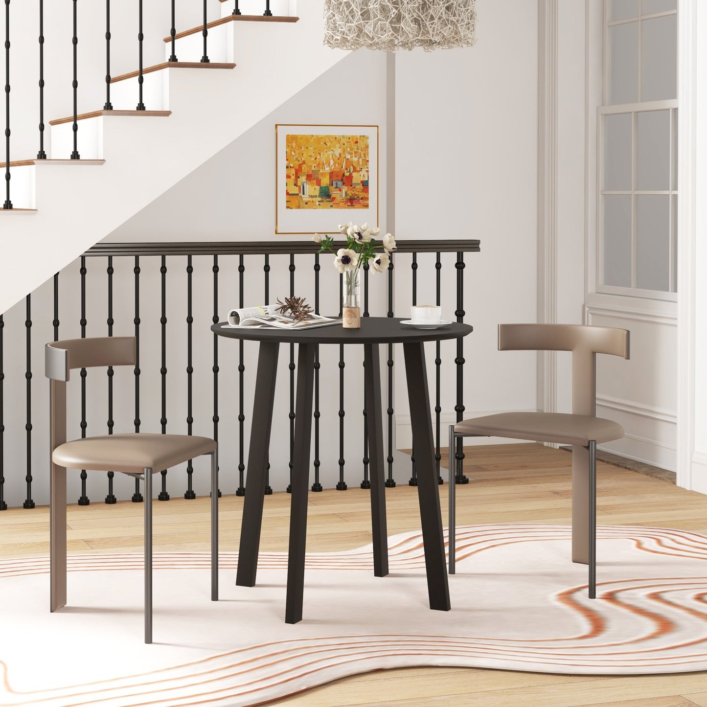 Round dining table - Modern black with slanted legs, 72cm