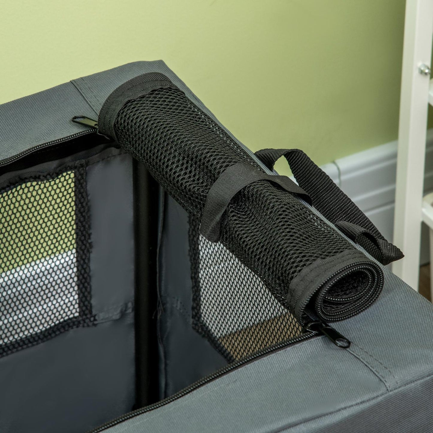 Pet carrier, gray Oxford, mesh window, for pets up to 4 kg