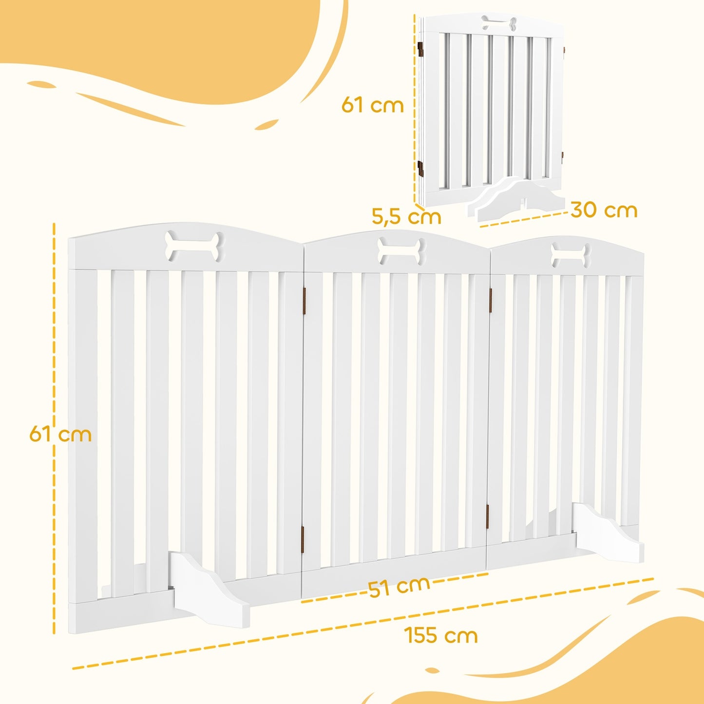 Folding dog gate - 3-part, 155x61 cm, Freestanding