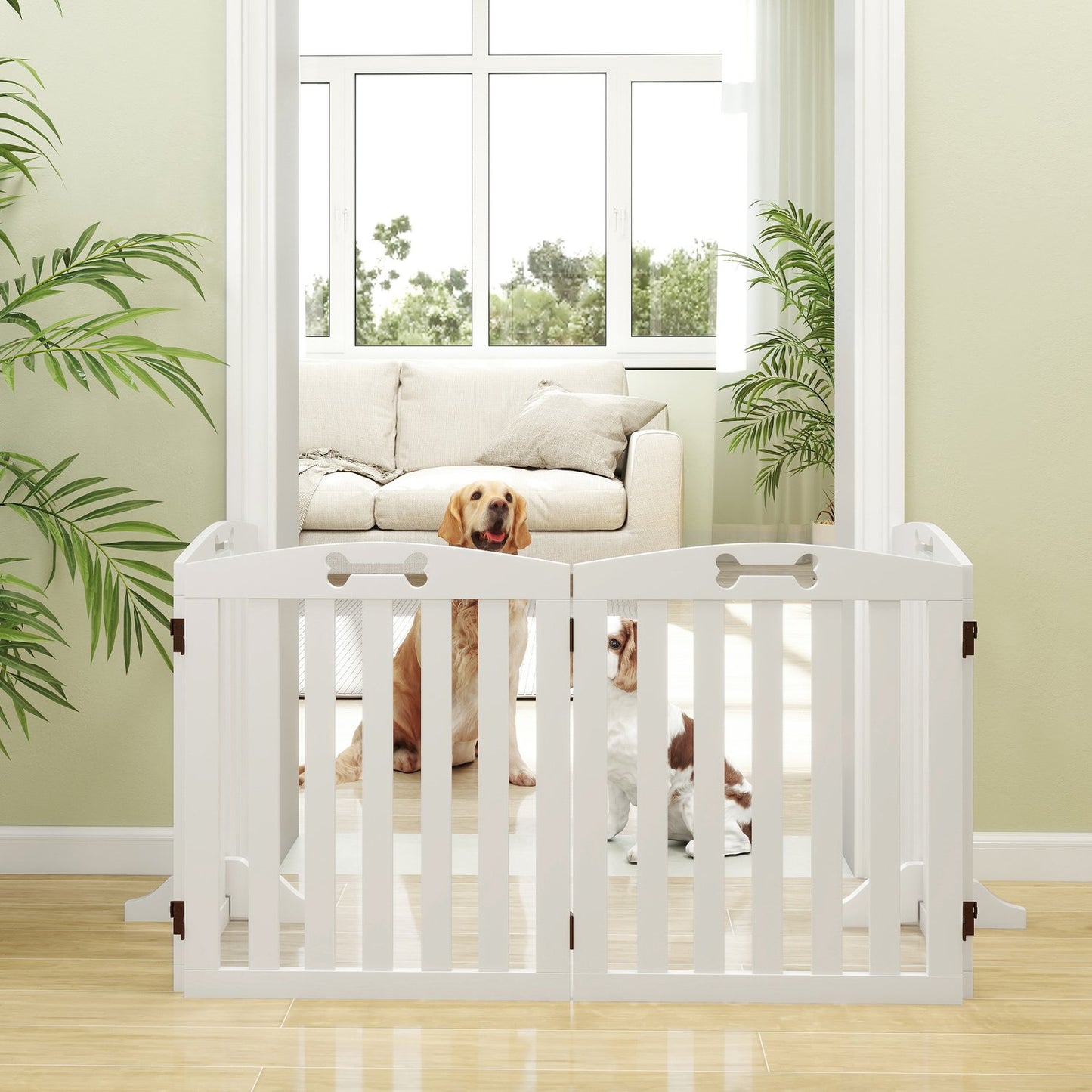 Dog barrier gate, foldable, 4-part, 207.5 x 61 cm, white