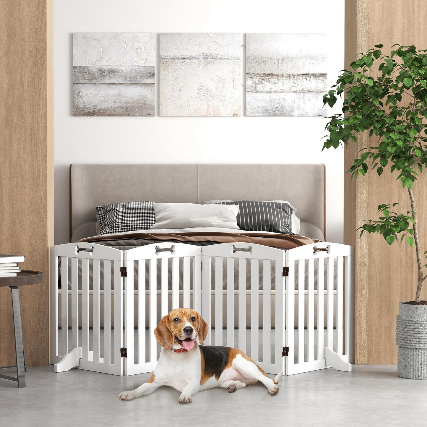 Dog barrier gate, foldable, 4-part, 207.5 x 61 cm, white