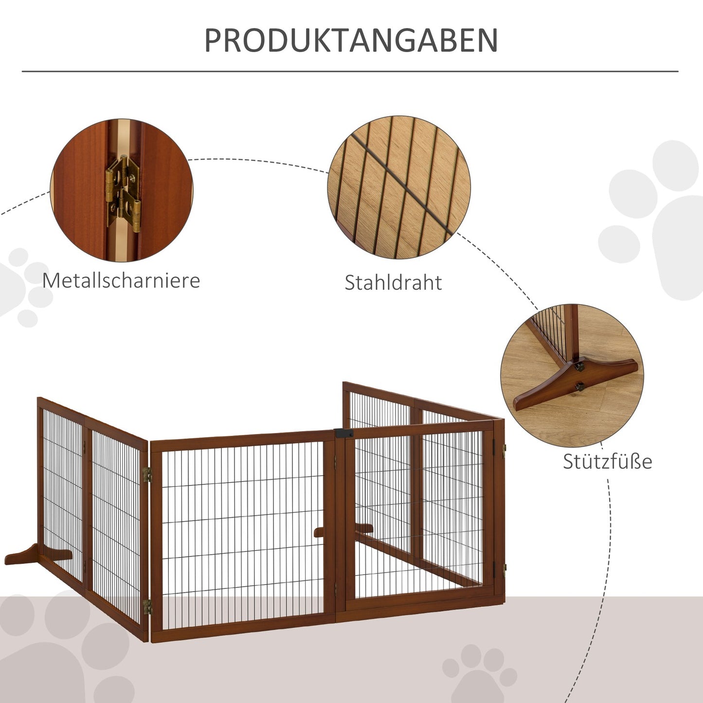 Folding dog gate, 432 x 70 cm, Freestanding, Coffee
