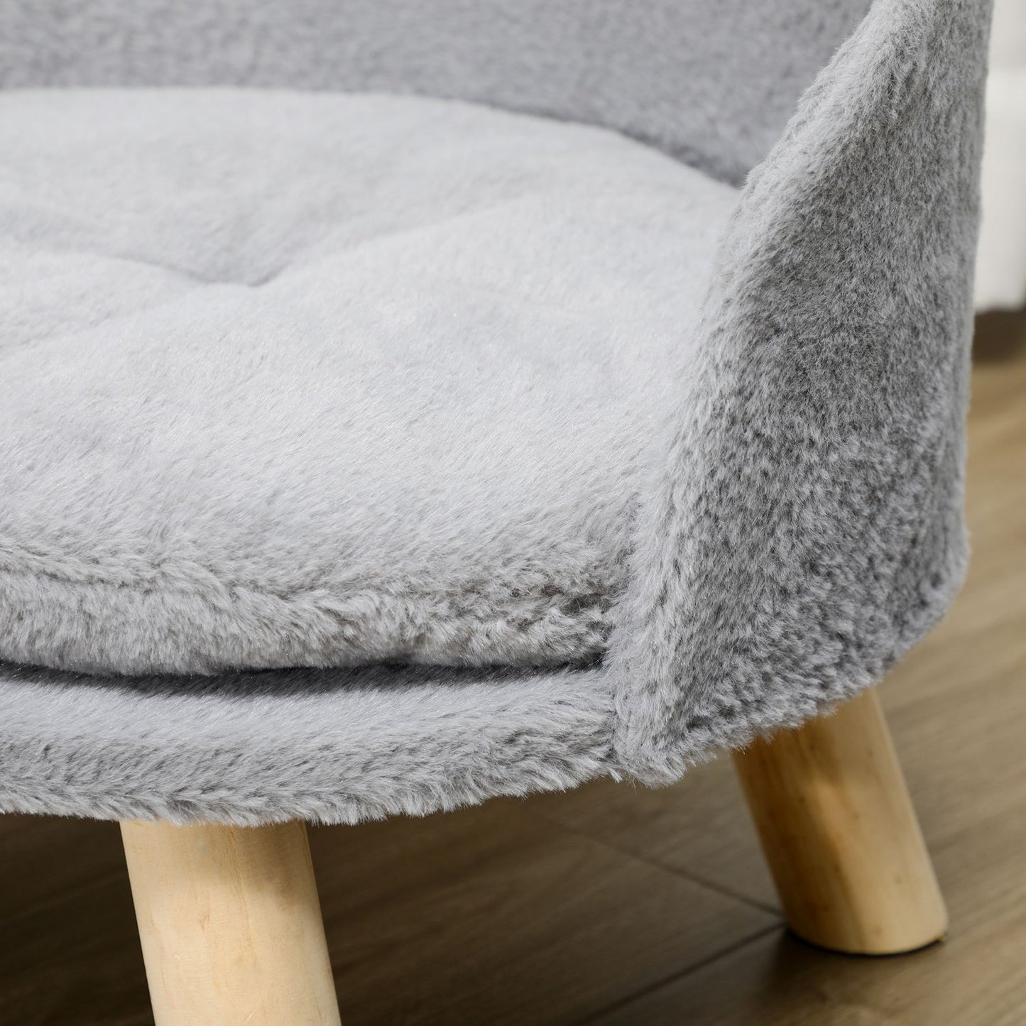 Gray dog and cat bed with non-slip wooden feet, 40.5 cm