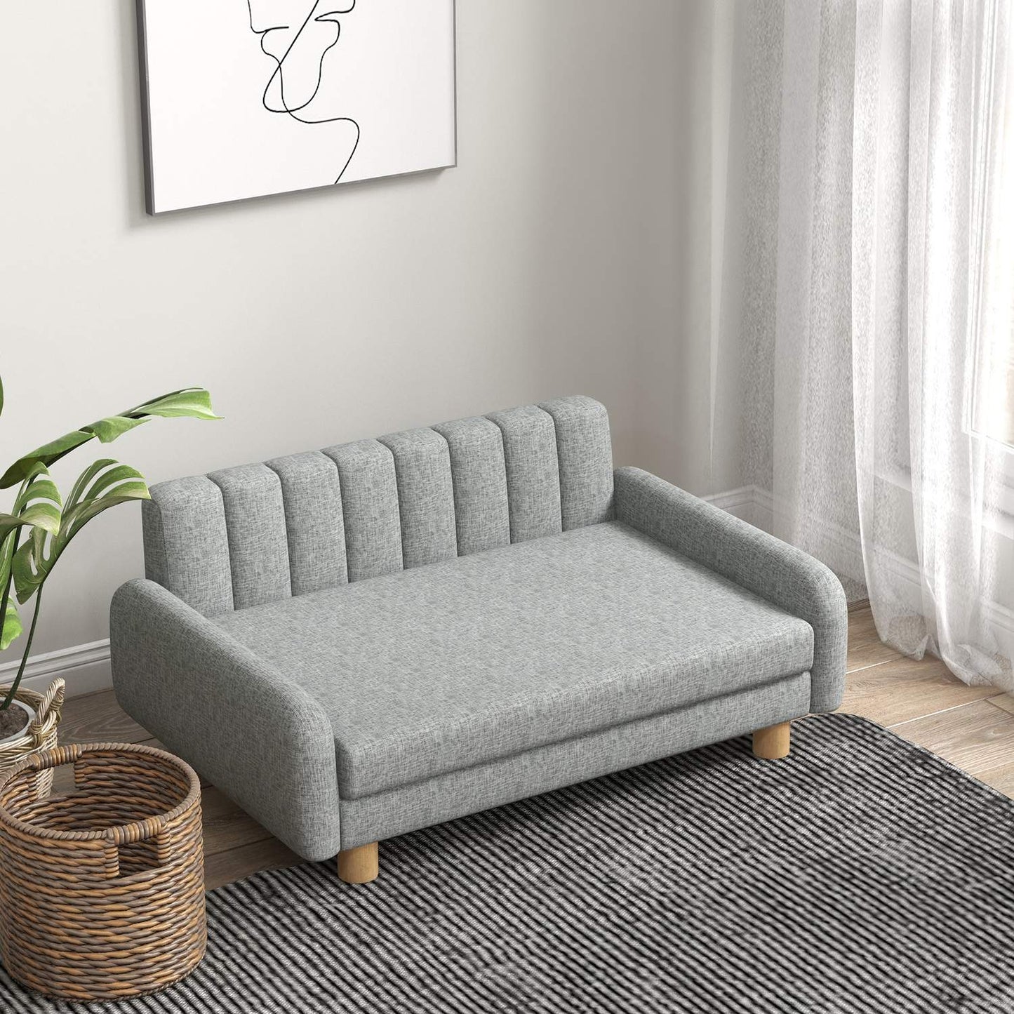 Raised gray dog bed with soft cushion for medium-sized dogs